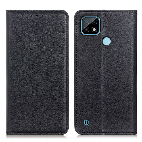 Leather Case Stands Flip Cover Holder N01P for Realme C21 Black