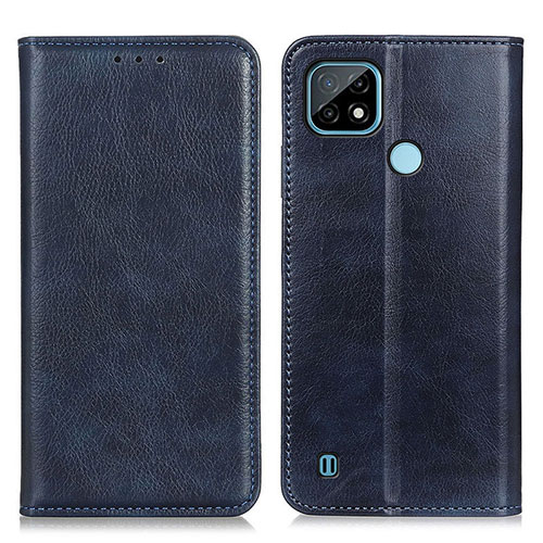 Leather Case Stands Flip Cover Holder N01P for Realme C21 Blue