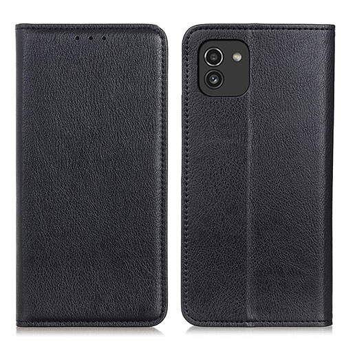 Leather Case Stands Flip Cover Holder N01P for Samsung Galaxy A03 Black