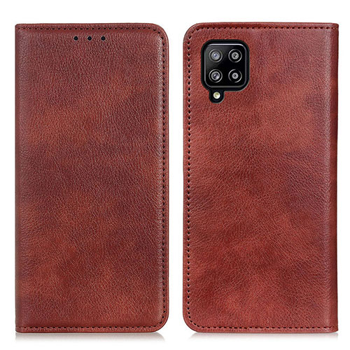 Leather Case Stands Flip Cover Holder N01P for Samsung Galaxy A22 4G Brown