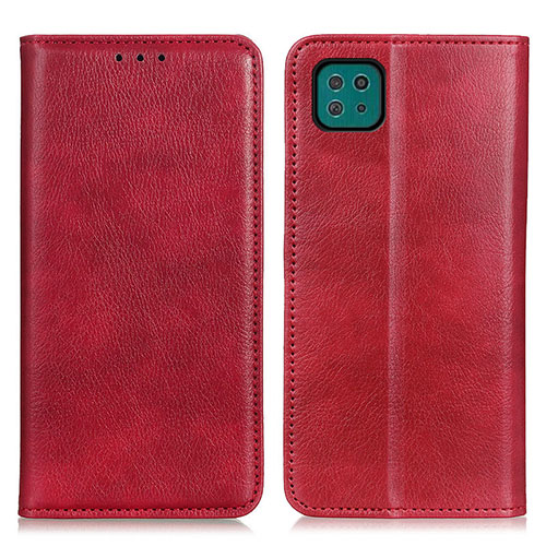 Leather Case Stands Flip Cover Holder N01P for Samsung Galaxy A22 5G Red