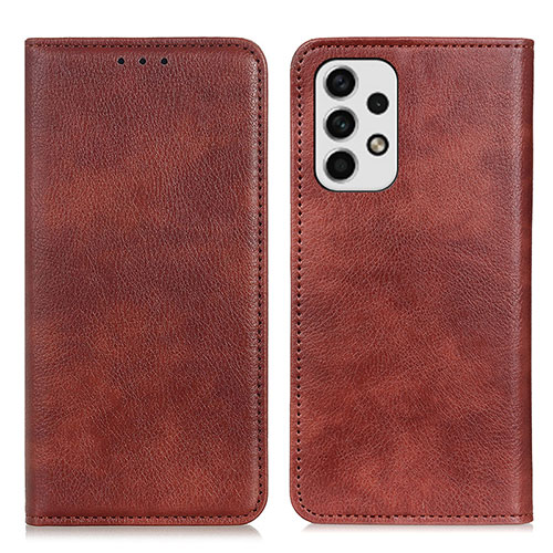 Leather Case Stands Flip Cover Holder N01P for Samsung Galaxy A23 4G Brown