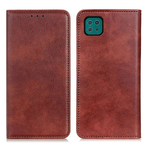 Leather Case Stands Flip Cover Holder N01P for Samsung Galaxy F42 5G Brown