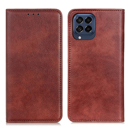 Leather Case Stands Flip Cover Holder N01P for Samsung Galaxy M53 5G Brown