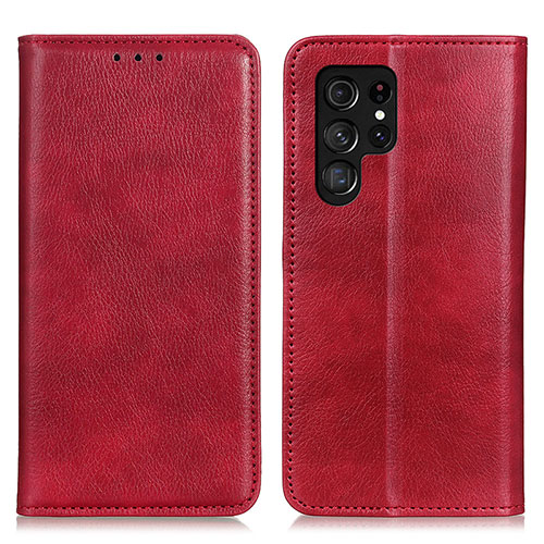 Leather Case Stands Flip Cover Holder N01P for Samsung Galaxy S24 Ultra 5G Red