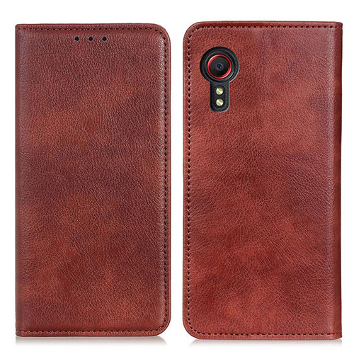 Leather Case Stands Flip Cover Holder N01P for Samsung Galaxy XCover 5 SM-G525F Brown