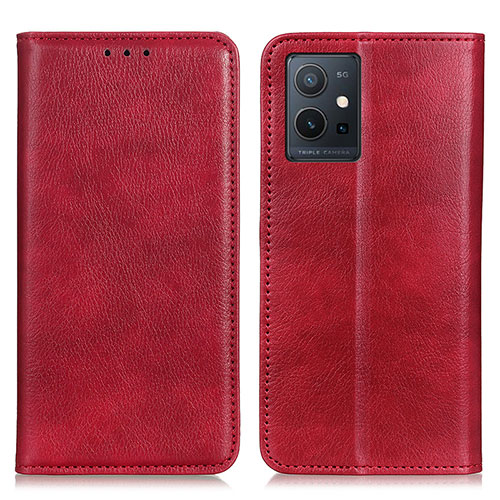 Leather Case Stands Flip Cover Holder N01P for Vivo Y33e 5G Red