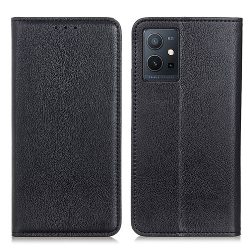 Leather Case Stands Flip Cover Holder N01P for Vivo Y55s 5G Black