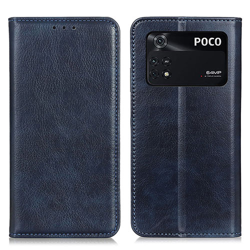 Leather Case Stands Flip Cover Holder N01P for Xiaomi Poco M4 Pro 4G Blue