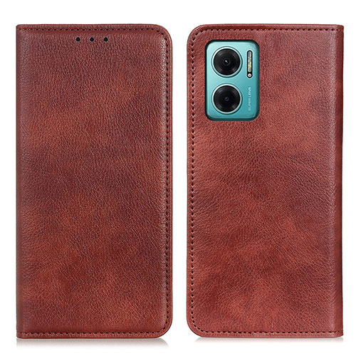 Leather Case Stands Flip Cover Holder N01P for Xiaomi Redmi 10 5G Brown