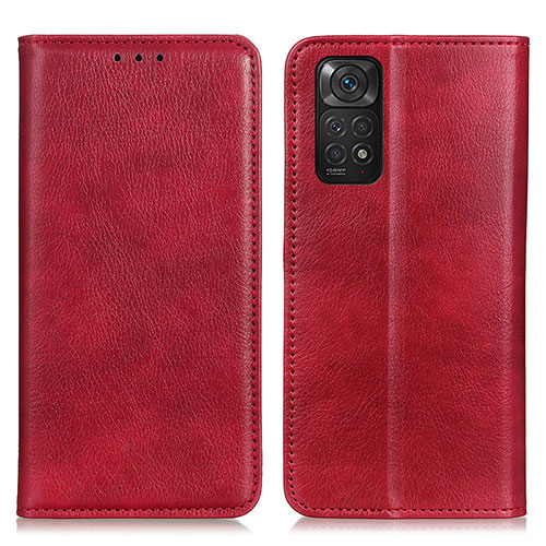 Leather Case Stands Flip Cover Holder N01P for Xiaomi Redmi Note 11 4G (2022) Red