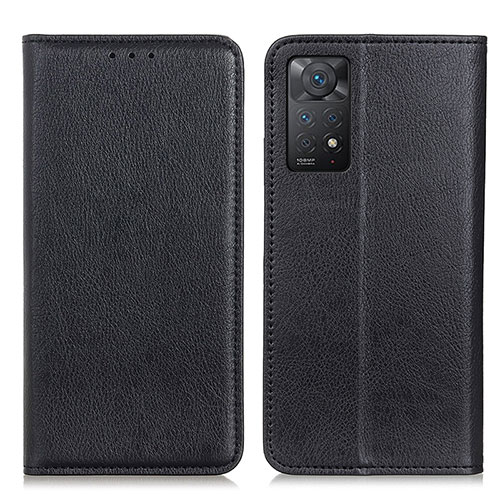 Leather Case Stands Flip Cover Holder N01P for Xiaomi Redmi Note 11 Pro 4G Black