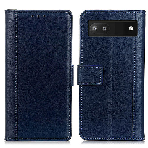 Leather Case Stands Flip Cover Holder N02P for Google Pixel 7a 5G Blue