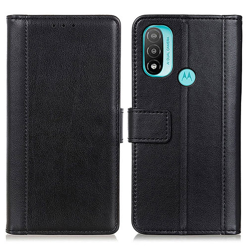 Leather Case Stands Flip Cover Holder N02P for Motorola Moto E30 Black