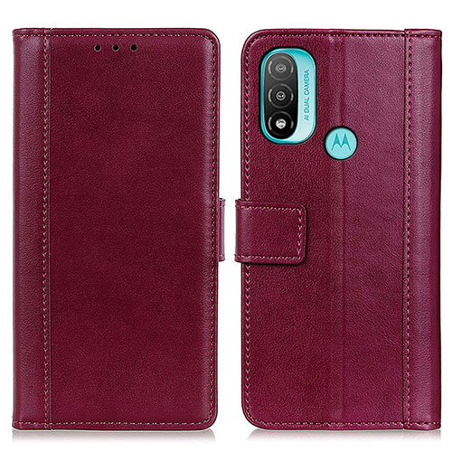 Leather Case Stands Flip Cover Holder N02P for Motorola Moto E30 Red