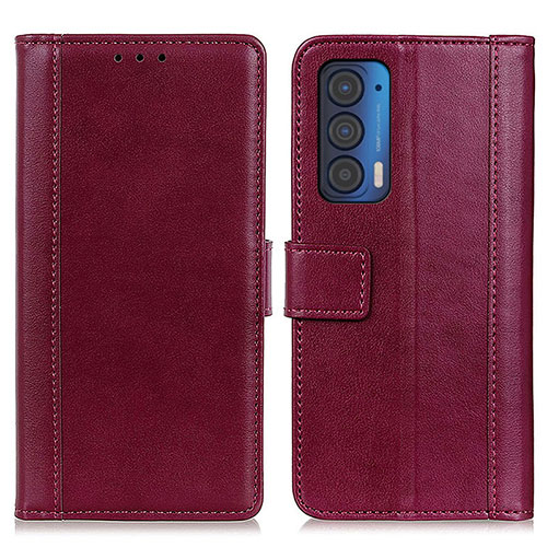 Leather Case Stands Flip Cover Holder N02P for Motorola Moto Edge (2021) 5G Red