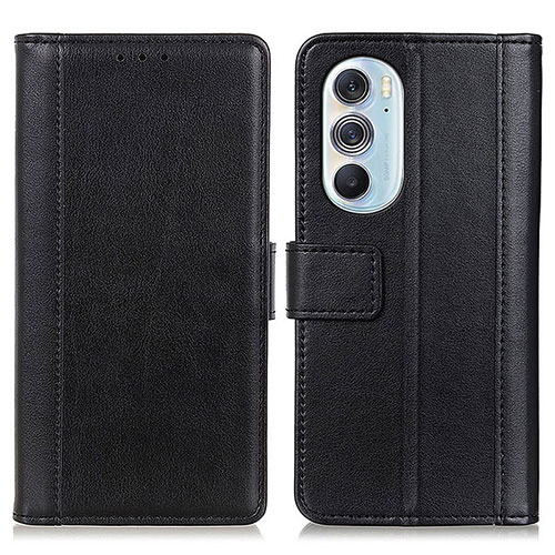 Leather Case Stands Flip Cover Holder N02P for Motorola Moto Edge Plus (2022) 5G Black