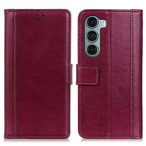 Leather Case Stands Flip Cover Holder N02P for Motorola Moto G200 5G Red