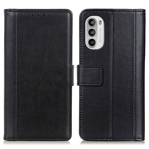 Leather Case Stands Flip Cover Holder N02P for Motorola MOTO G52 Black