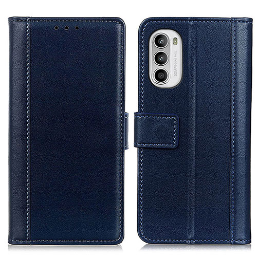 Leather Case Stands Flip Cover Holder N02P for Motorola MOTO G52 Blue