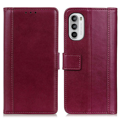 Leather Case Stands Flip Cover Holder N02P for Motorola MOTO G52 Red