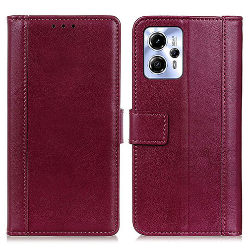 Leather Case Stands Flip Cover Holder N02P for Motorola Moto G53j 5G Red