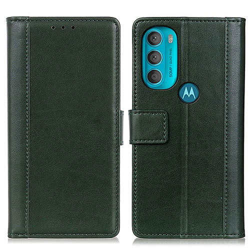 Leather Case Stands Flip Cover Holder N02P for Motorola Moto G71 5G Green