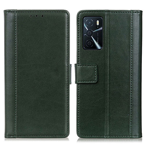 Leather Case Stands Flip Cover Holder N02P for Oppo A16s Green