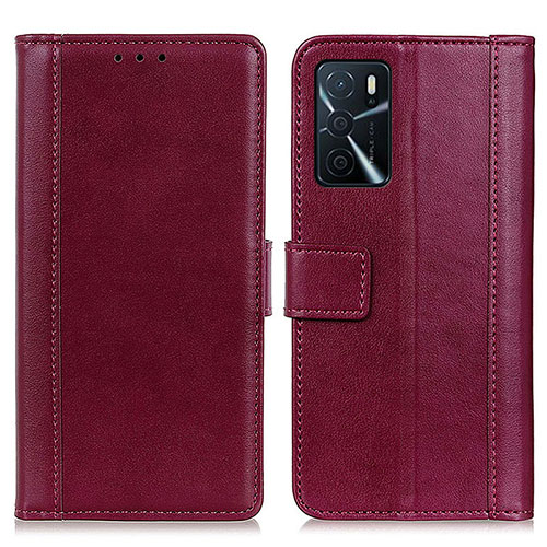 Leather Case Stands Flip Cover Holder N02P for Oppo A16s Red