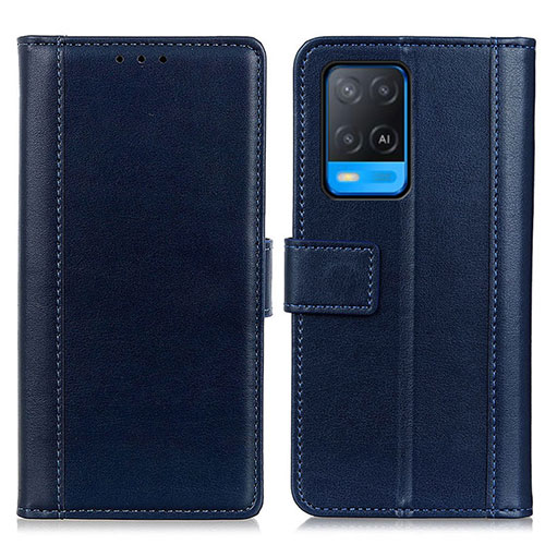 Leather Case Stands Flip Cover Holder N02P for Oppo A54 4G Blue