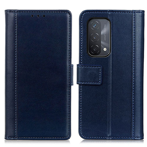 Leather Case Stands Flip Cover Holder N02P for Oppo A54 5G Blue