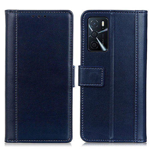 Leather Case Stands Flip Cover Holder N02P for Oppo A54s Blue