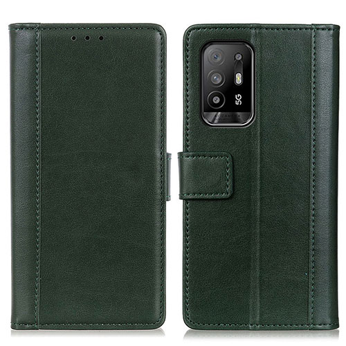 Leather Case Stands Flip Cover Holder N02P for Oppo F19 Pro+ Plus 5G Green