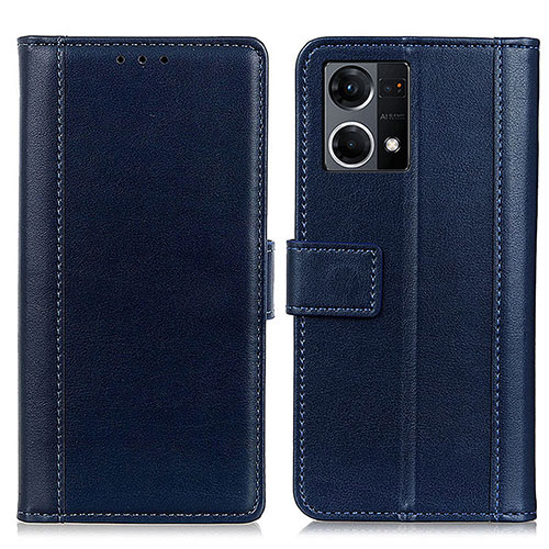 Leather Case Stands Flip Cover Holder N02P for Oppo F21s Pro 4G Blue