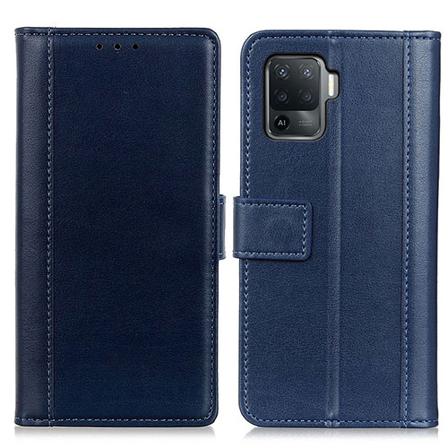 Leather Case Stands Flip Cover Holder N02P for Oppo Reno5 F Blue