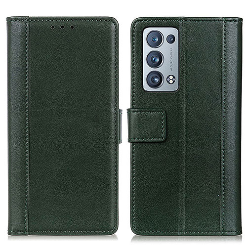 Leather Case Stands Flip Cover Holder N02P for Oppo Reno6 Pro 5G Green