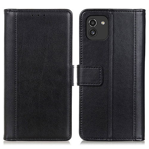 Leather Case Stands Flip Cover Holder N02P for Samsung Galaxy A03 Black