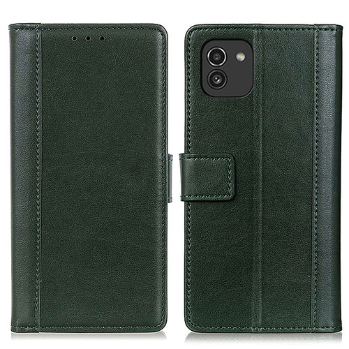 Leather Case Stands Flip Cover Holder N02P for Samsung Galaxy A03 Green