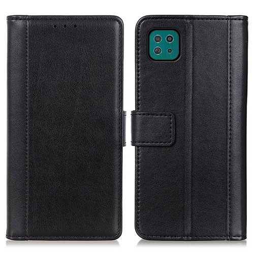 Leather Case Stands Flip Cover Holder N02P for Samsung Galaxy F42 5G Black