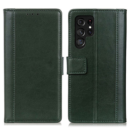 Leather Case Stands Flip Cover Holder N02P for Samsung Galaxy S21 Ultra 5G Green