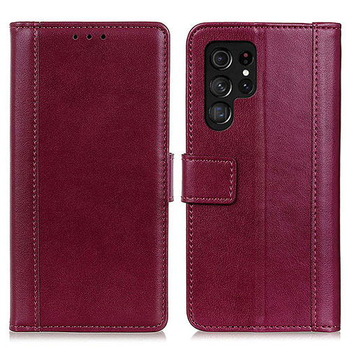 Leather Case Stands Flip Cover Holder N02P for Samsung Galaxy S21 Ultra 5G Red