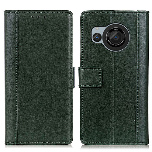 Leather Case Stands Flip Cover Holder N02P for Sharp Aquos R8 Green