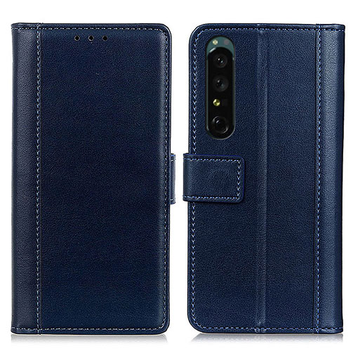 Leather Case Stands Flip Cover Holder N02P for Sony Xperia 1 III Blue