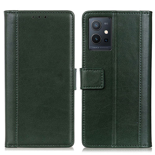 Leather Case Stands Flip Cover Holder N02P for Vivo Y55s 5G Green