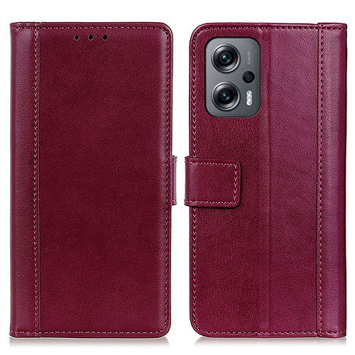 Leather Case Stands Flip Cover Holder N02P for Xiaomi Poco F5 5G Red