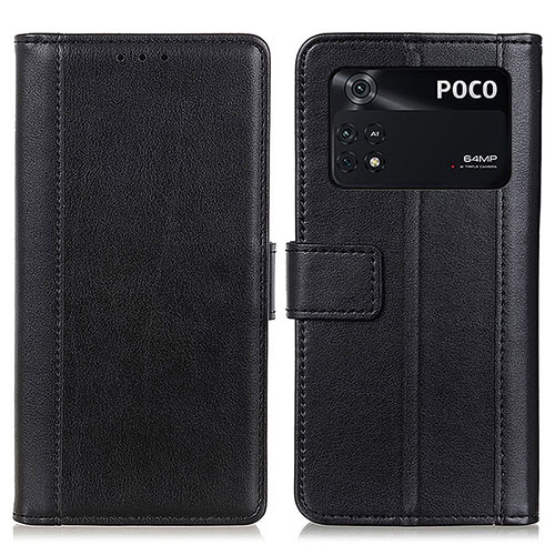 Leather Case Stands Flip Cover Holder N02P for Xiaomi Poco M4 Pro 4G Black