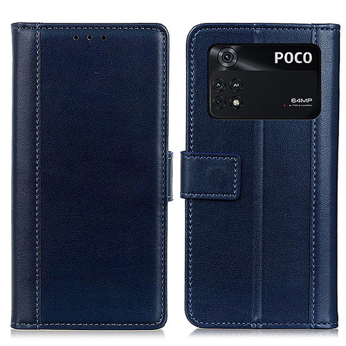 Leather Case Stands Flip Cover Holder N02P for Xiaomi Poco M4 Pro 4G Blue