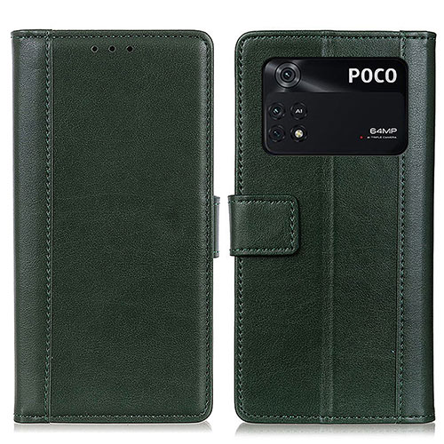 Leather Case Stands Flip Cover Holder N02P for Xiaomi Poco M4 Pro 4G Green