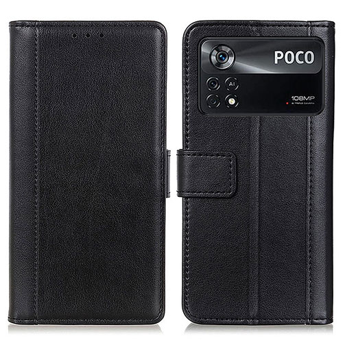 Leather Case Stands Flip Cover Holder N02P for Xiaomi Poco X4 Pro 5G Black