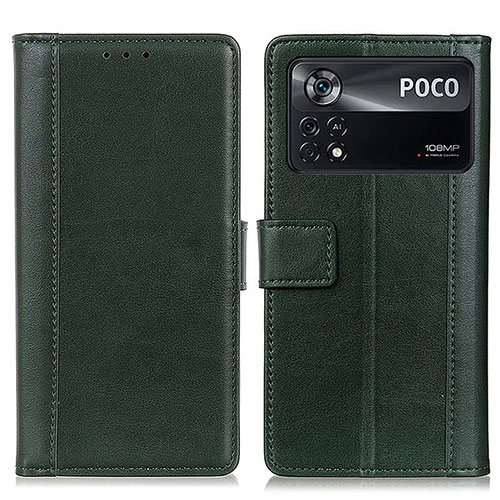 Leather Case Stands Flip Cover Holder N02P for Xiaomi Poco X4 Pro 5G Green